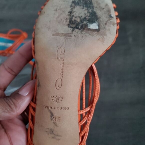 Oscar de la Renta Women's Heels US 6 EU 36 Orange Blue Leather Strappy Sandals - Picture 7 of 12